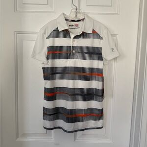 FILA White Polo with Navy  Stripes Sz S (8)